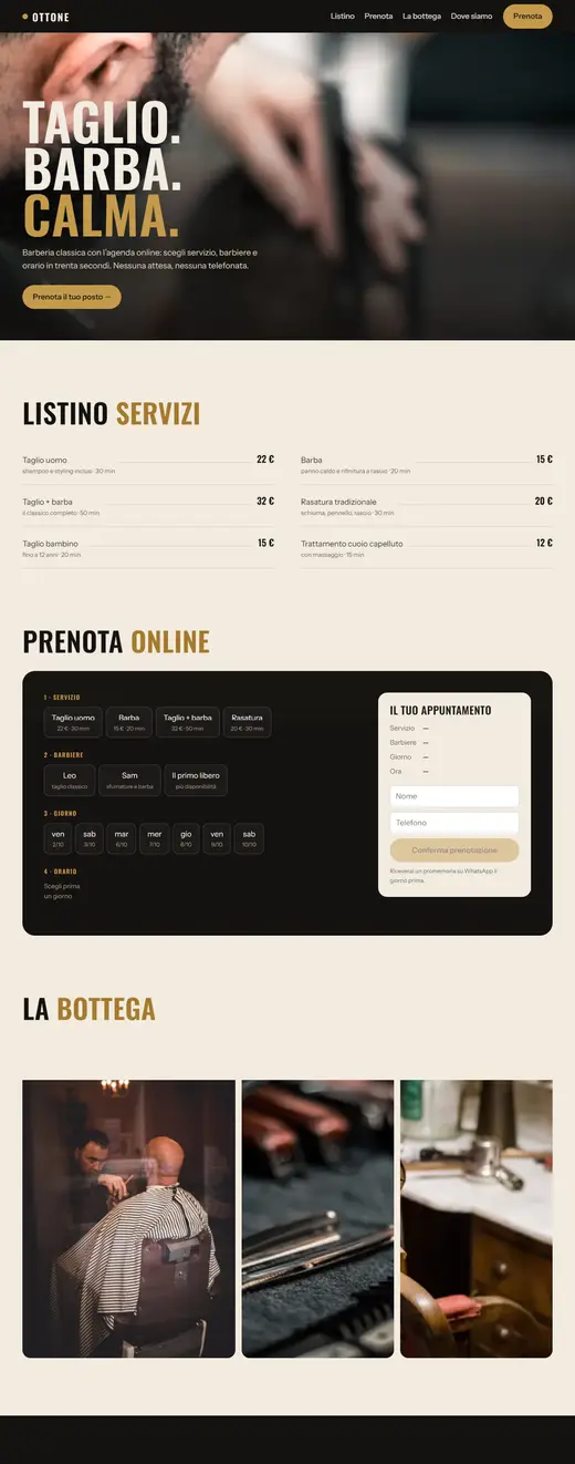 La pagina completa del sito dimostrativo Barberia Ottone