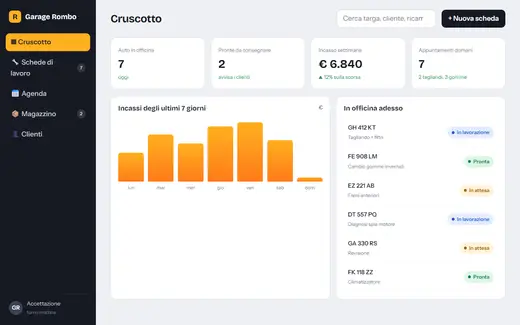 La pagina completa del sito dimostrativo Garage Rombo · gestionale