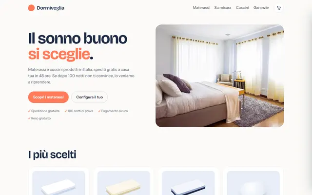 Anteprima del sito dimostrativo Dormiveglia (materassi e cuscini)